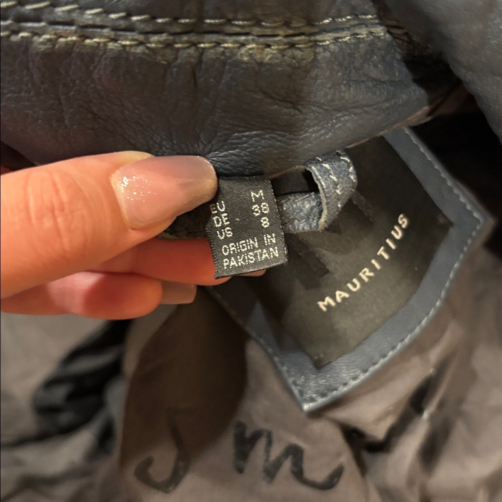 Mauritius Blue Navy Leather Moto Jacket - Picture 9 of 9